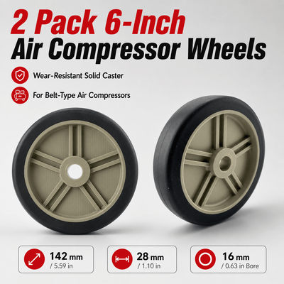 エアコンプレッサー用ホイール 2個セット、15.24cmソリッドラバー